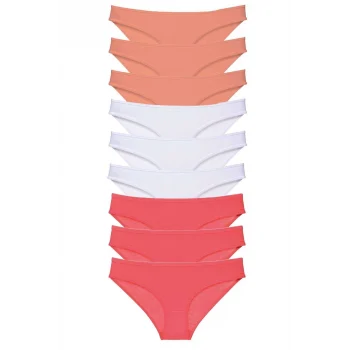 9 adet Süper Eko Set Likralı Kadın Slip Külot Pudra Beyaz Fuşya