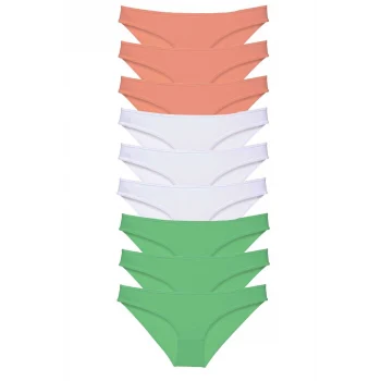 9 adet Süper Eko Set Likralı Kadın Slip Külot Pudra Beyaz Yeşil