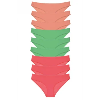 9 adet Süper Eko Set Likralı Kadın Slip Külot Pudra Yeşil Fuşya