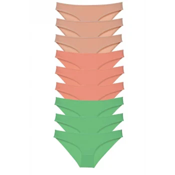 9 adet Süper Eko Set Likralı Kadın Slip Külot Ten Pudra Yeşil