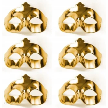 Altın Metalize Renk Düz Balo Parti Maskesi 6 Adet