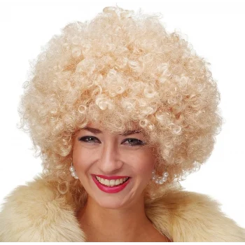 Altın Renk Kıvırcık Afro Bonus Peruk Saç Parti Peruğu Platin Gold