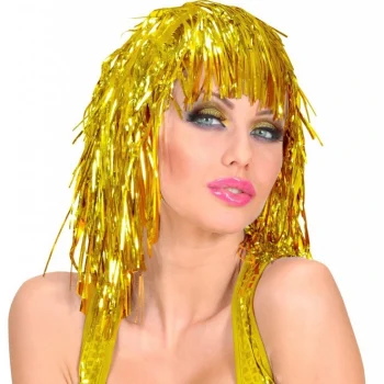Altın Sarısı Işıltılı Metalize Parti Peruğu