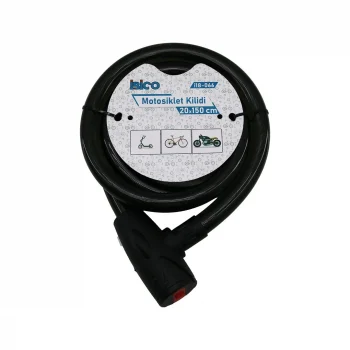 Anahtarlı Aç-kapa Kilit Kapaklı Motor - Bisiklet Kilit Çelik Tel Siyah Şeffaf Kılıf 20mmx150cm