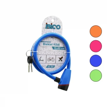 Anahtarlı Plastik Kafa Bisiklet Kilit Çelik Tel Renkli Kılıf 12mmx80cm