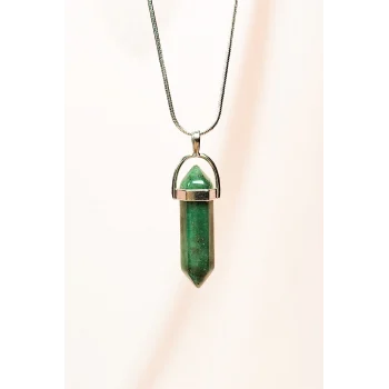 Aventurin Doğal Taşı Zincirli El Yapımı Tasarımlı Kolye Uç: 3,5 cm Zincir: 20 cm Kutulu