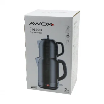 Awox Fresco Siyah Elektrikli Çay Makinesi Çaycı Set 1.7lt Su Isıtıcı + 1.2lt Demlik Paslanmaz Çelik Gövde 2200w