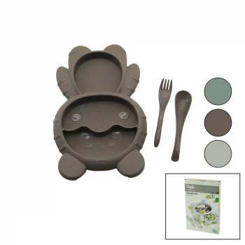 Ayıcık Model=3 Bölmeli Bebek Beslenme Seti 3pcs=mama Kabı-kaşık-çatal 500ml Renkli Plst