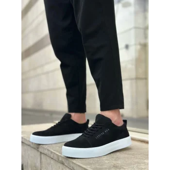 BA0104 Bağcıklı Siyah Süet Beyaz Taban Spor Klasik Erkek Ayakkabı