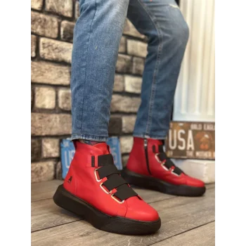 BA0142 Bantlı Erkek Yüksek Taban Kırmızı Spor Bot