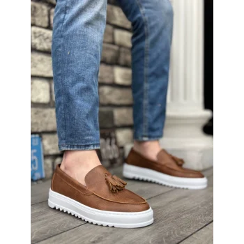 BA0154 Bağcıksız Yüksek Taban Cilt Taba Püsküllü Erkek Ayakkabı