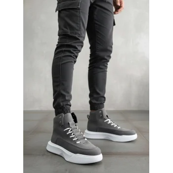 BA0321 Gizli Bağcıklı Erkek Füme Beyaz Taban Spor Bot