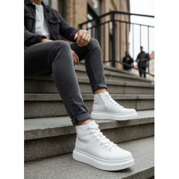 BA0713 Bağcıklı Beyaz Yüksek Taban Erkek Tarz Spor Bot
