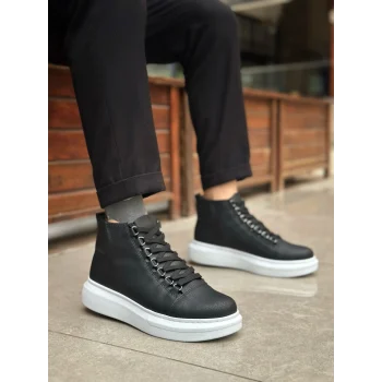 BA0713 Bağcıklı Yüksek Siyah Beyaz Taban Erkek Tarz Spor Bot