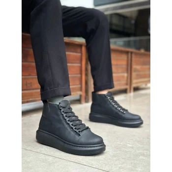 BA0713 Bağcıklı Yüksek Siyah Taban Erkek Tarz Spor Bot