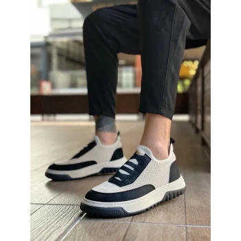 BA0911 Özel Örme Triko Deri Tozu Detaylı Bej Siyah Günlük Spor Ayakkabı