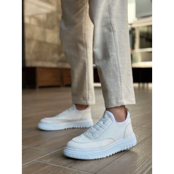 BA0911 Özel Örme Triko Deri Tozu Detaylı Beyaz Günlük Spor Ayakkabı