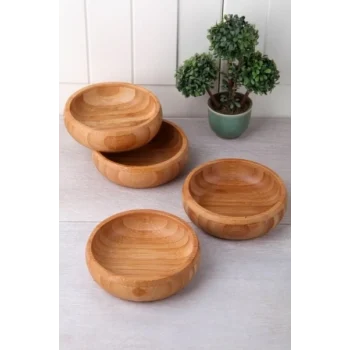 Balsa Bambu Yuvarlak 4lü Çerezlik Kase 9 cm