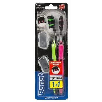 Banat Deep Clean Black 1+1 Yetişkin Diş Fırçası Orta/Medium
