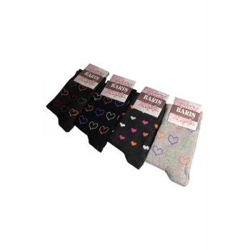 Kalp Desenli Likralı Kadın Soket Çorap 3 Adet
