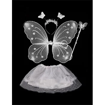 Beyaz Kelebek Kostümü - Beyaz Kelebek Kostüm Aksesuar Seti 4 Parça