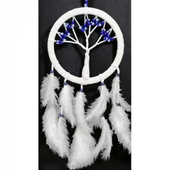 Beyaz Kuş Tüylü Cam Nazar Boncuklu Hayat Ağacı Duvar Dekoru