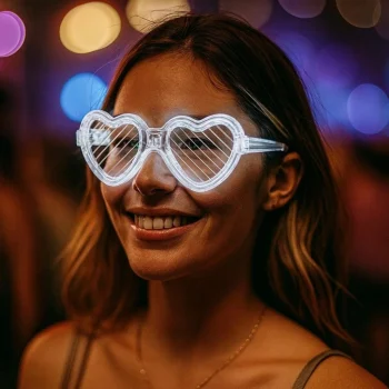 Beyaz LED Işıklı Kalp Gözlük – 3 Modlu Parti &