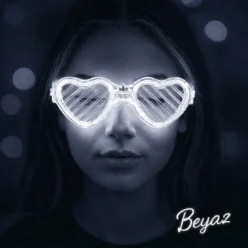 Beyaz Led Işıklı Kalp Gözlük – 3 Modlu Parti - Glow Gözlüğü