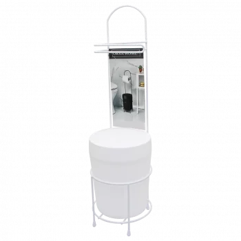 Beyaz Metal Ayaklı Wc Kağıtlık Yuvarlak Plastik Kovalı