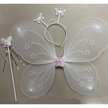 Beyaz Renk Kelebek Kanadı Tacı Ve Sopası 50x37 Cm