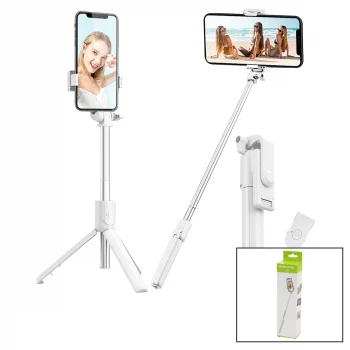 Beyaz  Selfi Çubuk - Tripod Ayaklı  57cm Uzayan-kısalan Saplı + 10cm =67cm