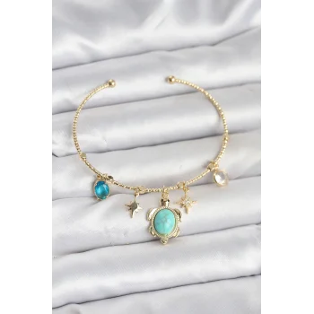 Caretta Caretta Charmlı Gold Renk Kadın Bileklik