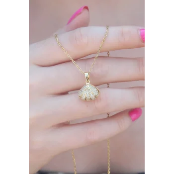 Çelik Gold Renk Açılır Midye Model Kadın Kolye