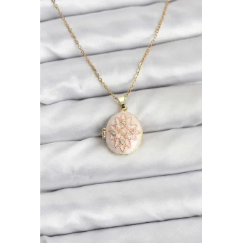 Çelik Zincir Gold Renk Mineli Lotus Model Açılabilir Kadın Kolye