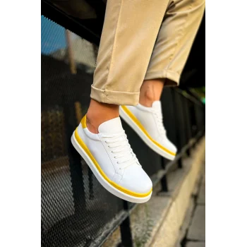 CH979 - Santoni GBT Spor Erkek Ayakkabı BEYAZ/SARI