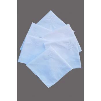 Çiçek İşlemeli 6 lı Bayan Beyaz Mendili 28x28 cm 100 Pamuk