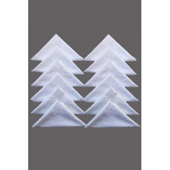 Çiçek İşlemeli Bayan Mendili 12 Adet 28x28 cm 100 Pamuk