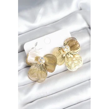 Çiçek Model Gold Renk Pirinç Kadın Küpe