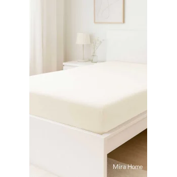 Çift Kişilik Düz Penye &#37;100 Pamuklu Lastikli Çarşaf 160X200 Newsheet Ekru