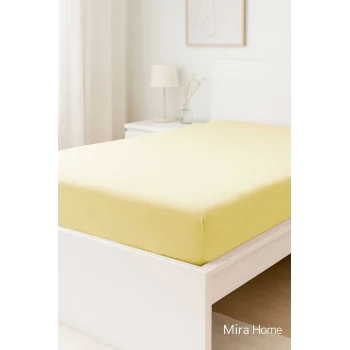 Çift Kişilik Düz Penye &#37;100 Pamuklu Lastikli Çarşaf 160X200 Newsheet Sarı