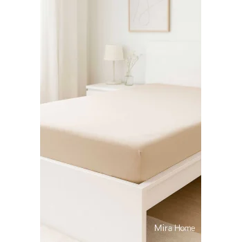 Çift Kişilik Düz Penye  &#37;100 Pamuklu Lastikli Çarşaf 180X200 Newsheet Bej