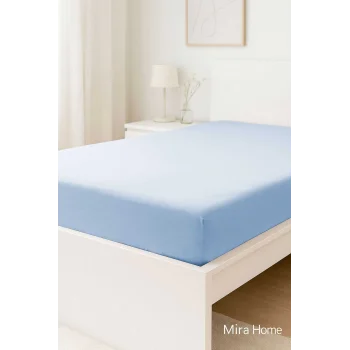 Çift Kişilik Düz Penye  &#37;100 Pamuklu Lastikli Çarşaf 180X200 Newsheet Mavi