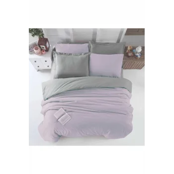 Çift Kişilik Lastikli Çarşaflı Nevresim Takımı Pamuklu Four Season Lila Gri
