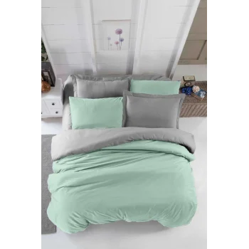 Çift Kişilik Lastikli Çarşaflı Nevresim Takımı Pamuklu Four Season Mint Gri