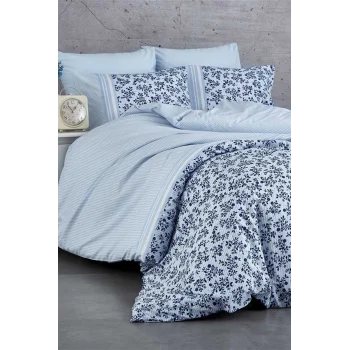 Çift Kişilik Nevresim Takımı Pamuklu Mavi Düş Çiçekleri