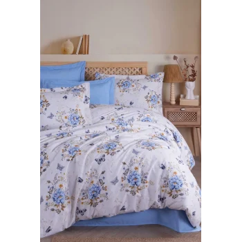 Çift Kişilik Nevresim Takımı Pamuklu Mavi Kelebek