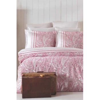 Çift Kişilik Nevresim Takımı Pamuklu Vintage Pembe Paisley