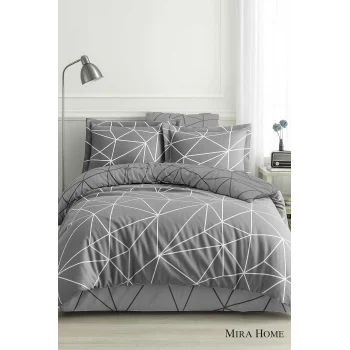 Çift Kişilik Pamuklu Nevresim Takımı Geo Line Gri