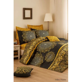 Çift Kişilik Pamuklu Nevresim Takımı Varaklı Desenli