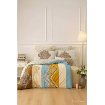 Çift Kişilik Pamuklu Nevresim Takımı Zigzag Desenli